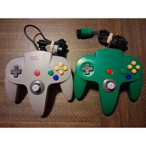 Lot Of 2 Nintendo 64 N64 Controllers Green & Gray Tight Joysticks